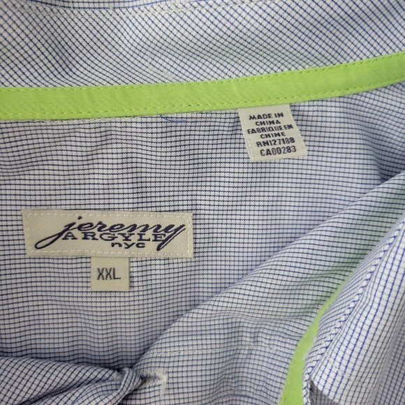 Jeremy Argyle NYC Men's Button Up Dress Shirt Long Sleeve Blue Checkered XXL - Picture 8 of 9